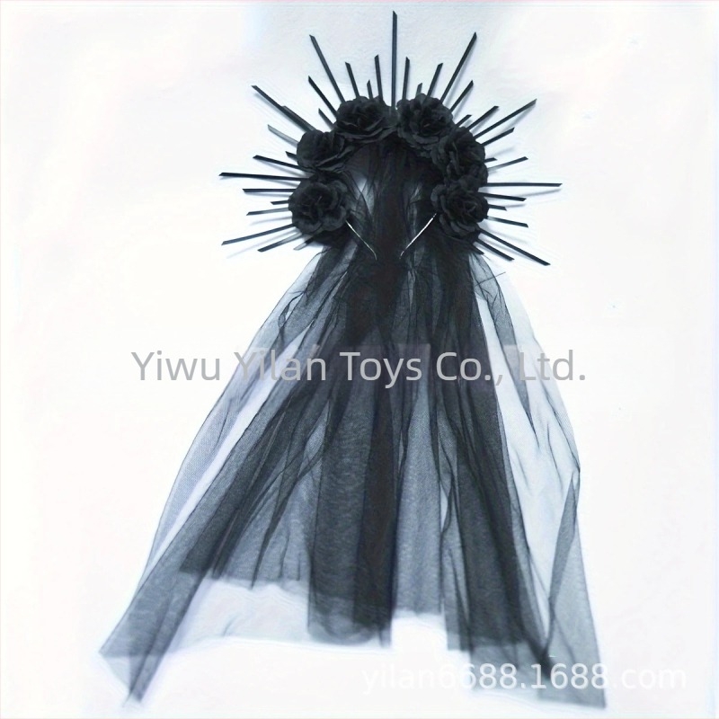 HOWAWAY Coroană pentru cap cu trandafiri negri — nylon, lucrată manual, stil retro literar, accesorii pentru cap pentru femei