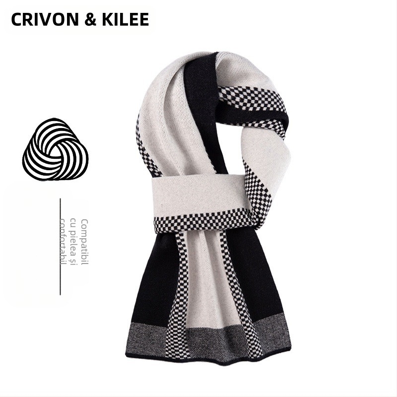 Șal de cașmir pentru bărbați, model în carouri, țesătură simplă, cald pentru iarnă