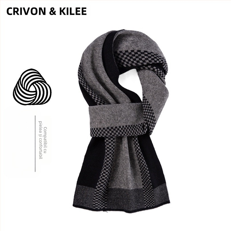 Șal de cașmir pentru bărbați, model în carouri, țesătură simplă, cald pentru iarnă