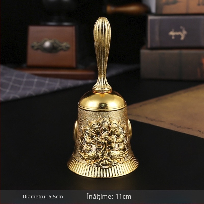 Clopot de mână din aliaj – clopot metalic vintage pentru clasă, servire mese și învățare timpurie; ambalare carton.