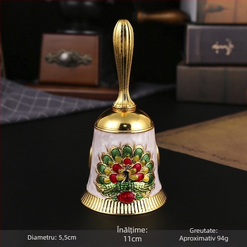 Clopot de mână din aliaj – clopot metalic vintage pentru clasă, servire mese și învățare timpurie; ambalare carton.