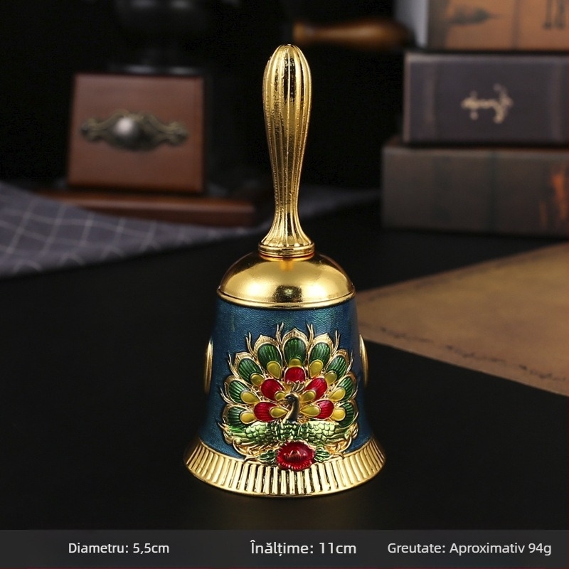 Clopot de mână din aliaj – clopot metalic vintage pentru clasă, servire mese și învățare timpurie; ambalare carton.