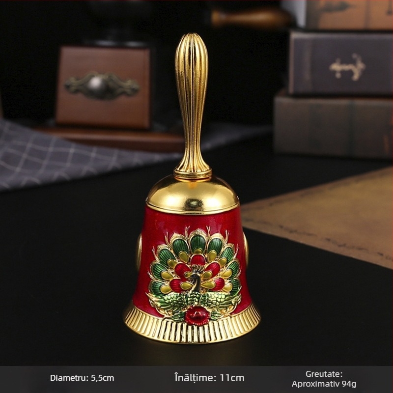 Clopot de mână din aliaj – clopot metalic vintage pentru clasă, servire mese și învățare timpurie; ambalare carton.
