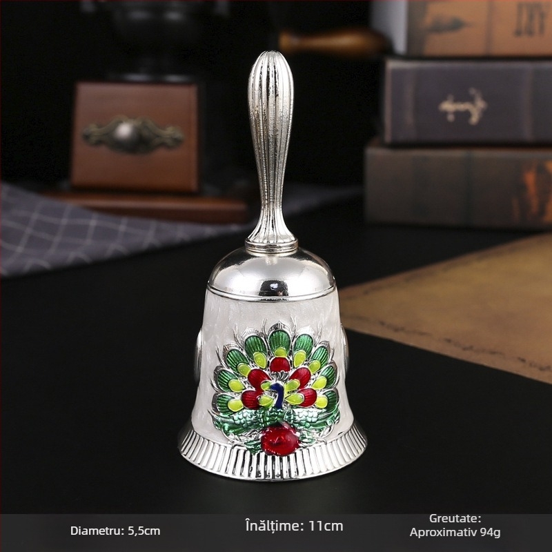 Clopot de mână din aliaj – clopot metalic vintage pentru clasă, servire mese și învățare timpurie; ambalare carton.