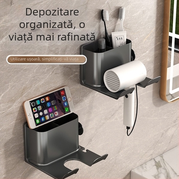 Suport de perete pentru uscător de păr cu raft de depozitare (Material: Plastic; Brand: Altul; Stil: Simplitate modernă; Tratarea suprafeței: Fără; Certificare: Fără)