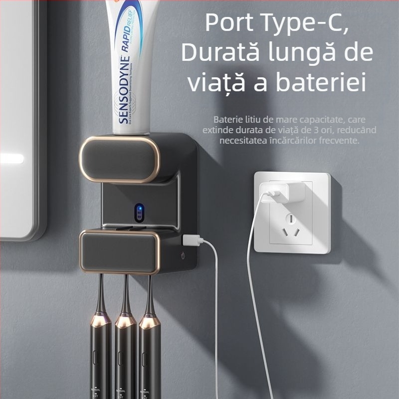 Storcător automat de pastă de dinți cu dezinfectare UV și suport pentru periuțe, model 2024, RA-958, pentru copii și adulți