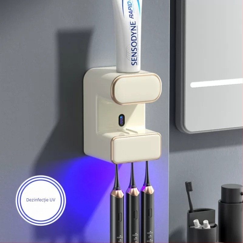 Storcător automat de pastă de dinți cu dezinfectare UV și suport pentru periuțe, model 2024, RA-958, pentru copii și adulți