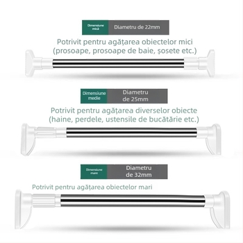 Prut pentru haine din oțel inoxidabil 201, telescopic, fără găuri, pentru baie