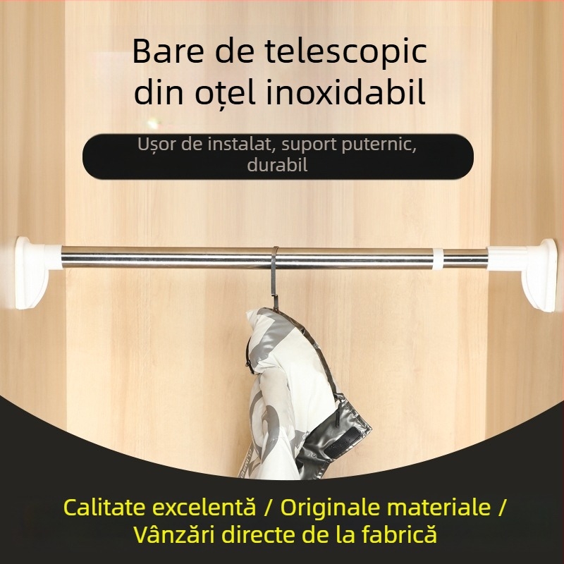 Prut pentru haine din oțel inoxidabil 201, telescopic, fără găuri, pentru baie
