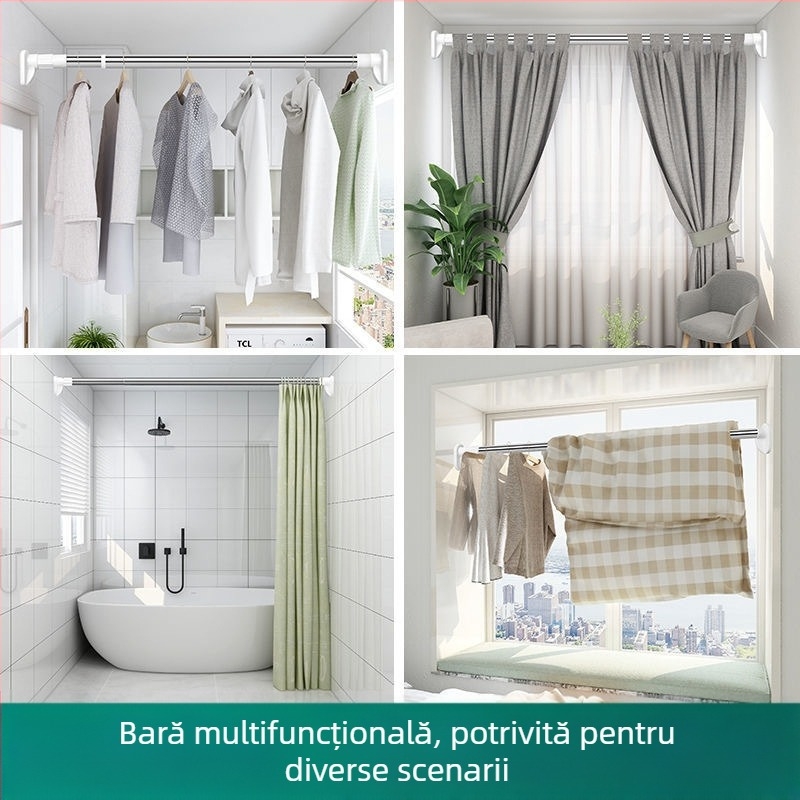 Prut pentru haine din oțel inoxidabil 201, telescopic, fără găuri, pentru baie