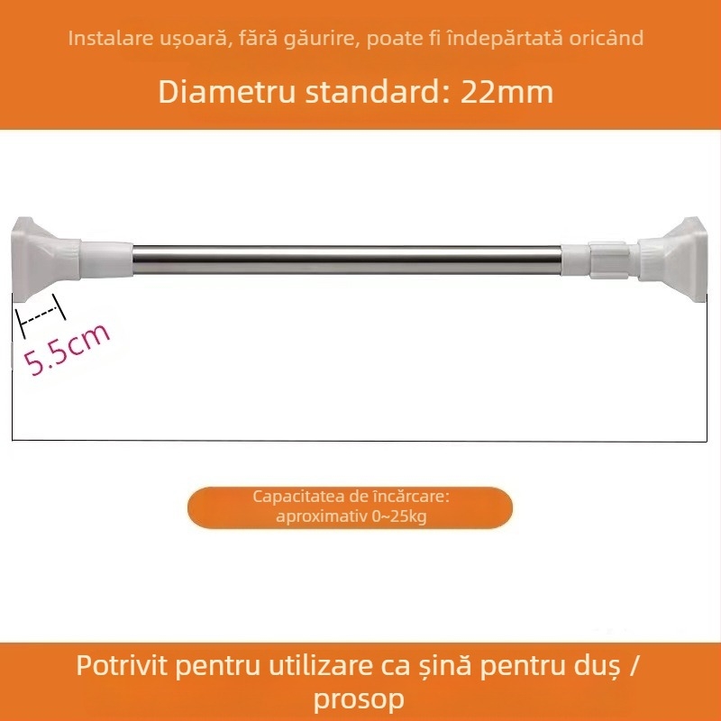 Prut pentru haine din oțel inoxidabil 201, telescopic, fără găuri, pentru baie