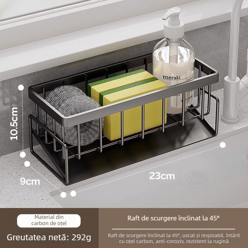 Raft pentru bureți și cârpe de bucătărie, portabil, oțel carbon, model L13-, suport podea.