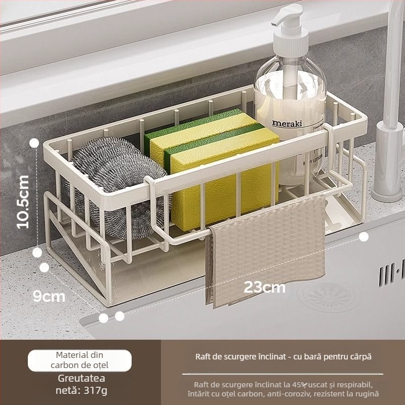 Raft pentru bureți și cârpe de bucătărie, portabil, oțel carbon, model L13-, suport podea.