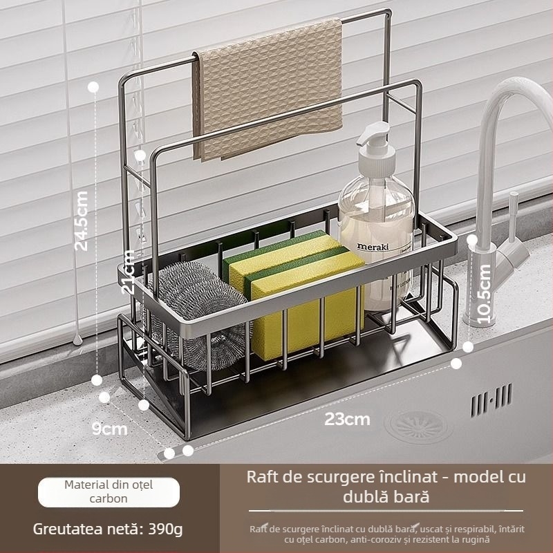 Raft pentru bureți și cârpe de bucătărie, portabil, oțel carbon, model L13-, suport podea.