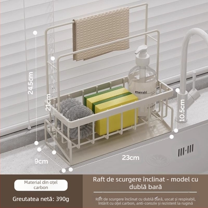 Raft pentru bureți și cârpe de bucătărie, portabil, oțel carbon, model L13-, suport podea.