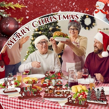 Ornament din lemn pentru masă – om de zăpadă, brad de Crăciun, stil modern minimalist, material Boxwood, Nr. 0077954, potrivit pentru casă și birou