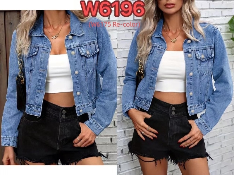 Jachetă denim cu mâneci lungi, bumbac 50–70% / poliester <30%, lungime scurtă 40–50 cm, toamna 2025, cod produs W6195