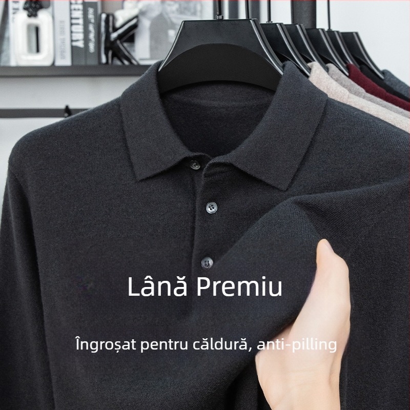 Pulover bărbătesc din lână 100%, guler Turn-down, călduros, croială mulată