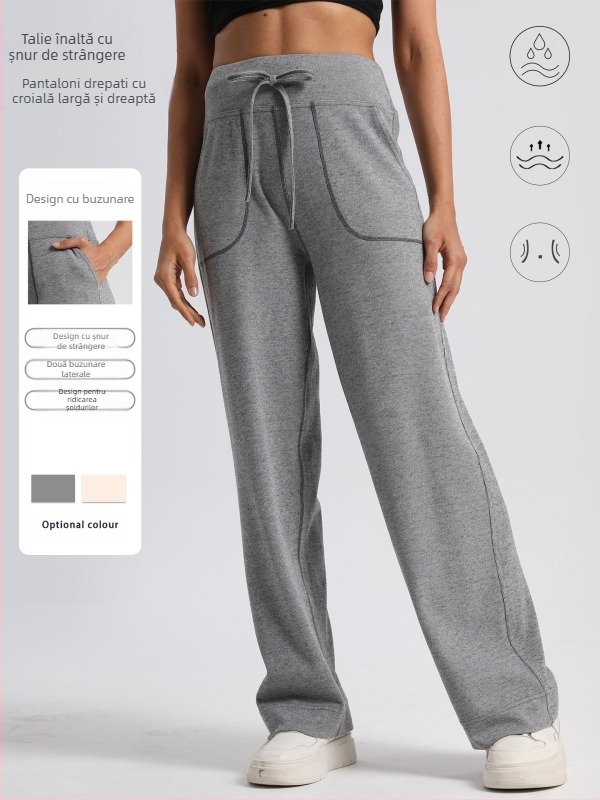 Pantaloni de tricot pentru femei, croială lejeră, talie înaltă, lungi, stil casual japonez/coreean, poliester-viscoză, fără călcare, toamna 2024