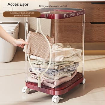 Coș de rufe pliabil cu roți, din plastic, organizator mobil pentru baie