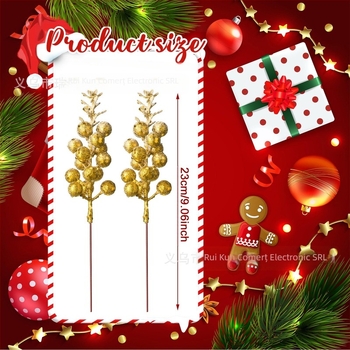 Set de 10 ornamente de brad – boabe realiste cu pulbere aurie, pentru agățat, decor pentru casă, model WG425, materiale: spumă, hârtie, altele