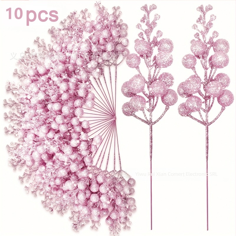 Set de 10 ornamente de brad – boabe realiste cu pulbere aurie, pentru agățat, decor pentru casă, model WG425, materiale: spumă, hârtie, altele