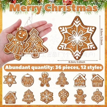 Decorațiune din lemn de atârnat — fulg de zăpadă și biscuit cu ghimbir, model LA-593, stil de Crăciun