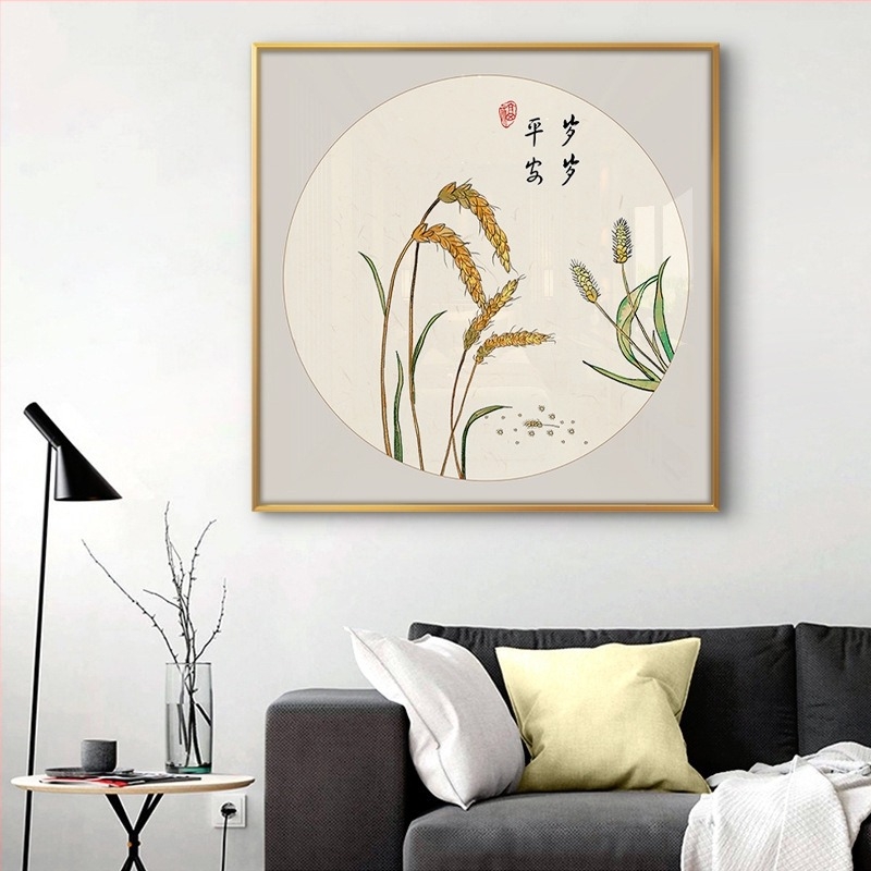 Tablou decorativ de perete în stil nou chinezesc, ramă din aluminiu, imprimare pe pânză, set din două piese, personalizare disponibilă