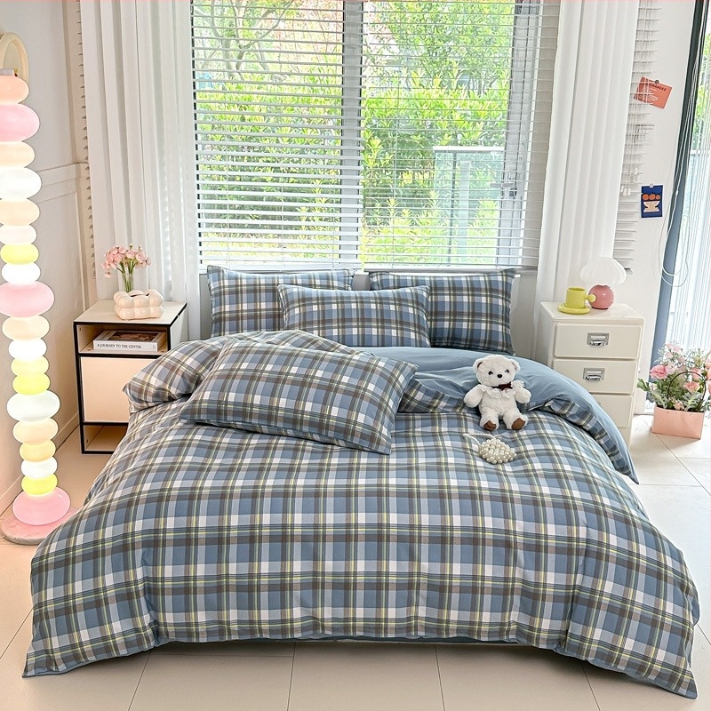 Set de pat Aloe Cotton, patru piese, model cu dungi și geometric; imprimare reactiva și colorare; stil foi plate, minimalist modern