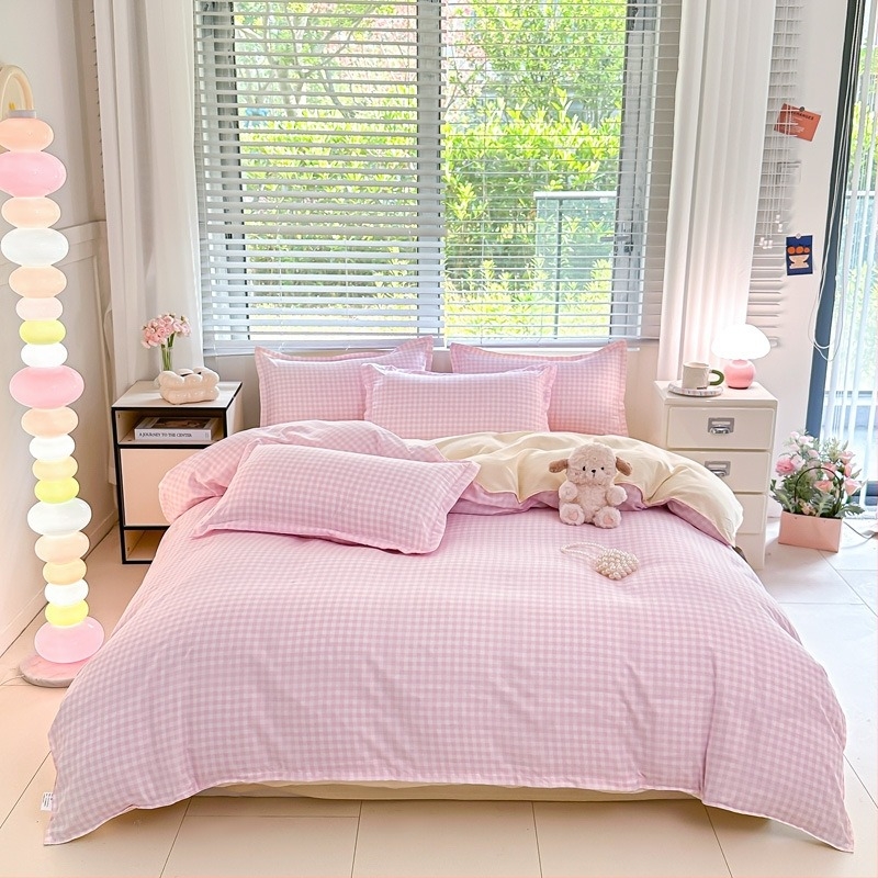 Set de pat Aloe Cotton, patru piese, model cu dungi și geometric; imprimare reactiva și colorare; stil foi plate, minimalist modern