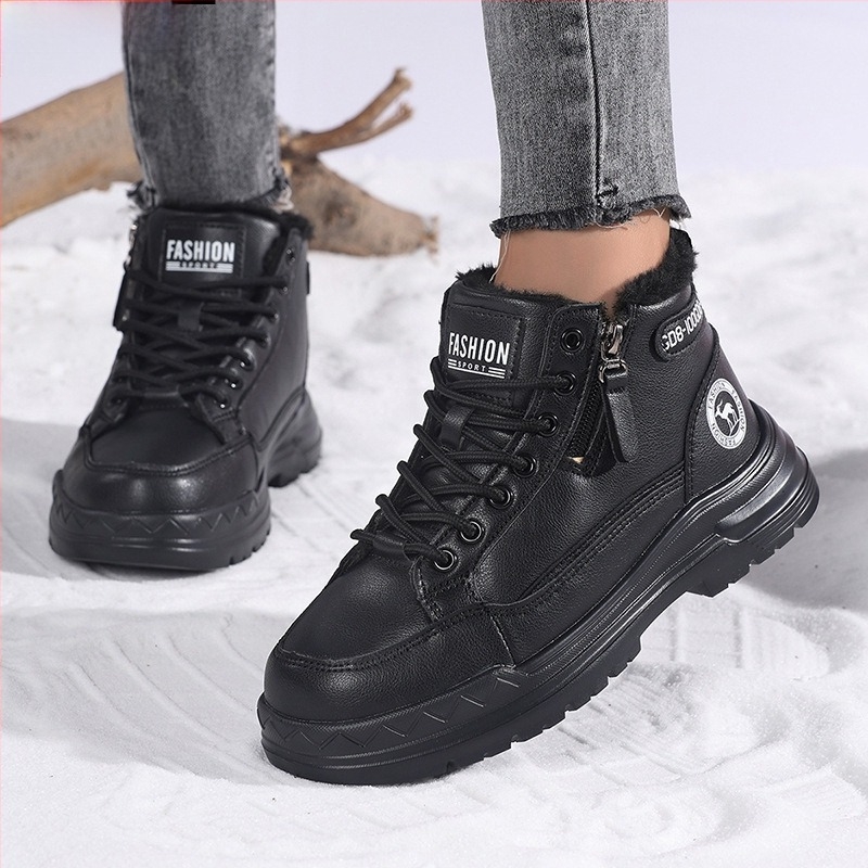 Pantofi de iarnă pentru femei, din bumbac, cu partea superioară din PU artificial, vârf rotund, toc mic 1-3 cm