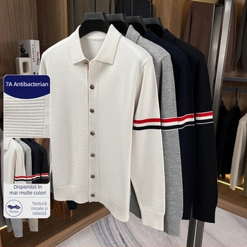 Cardigan tricotat pentru bărbați, cu guler Turn-Down, mâneci lungi, grosime obișnuită, amestec acrilic 58.7%