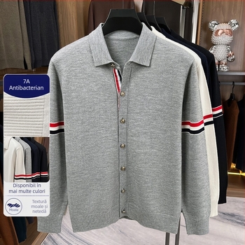 Cardigan tricotat pentru bărbați, cu guler Turn-Down, mâneci lungi, grosime obișnuită, amestec acrilic 58.7%