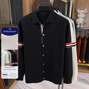 Cardigan tricotat pentru bărbați, cu guler Turn-Down, mâneci lungi, grosime obișnuită, amestec acrilic 58.7%