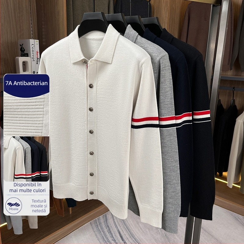 Cardigan tricotat pentru bărbați, cu guler Turn-Down, mâneci lungi, grosime obișnuită, amestec acrilic 58.7%