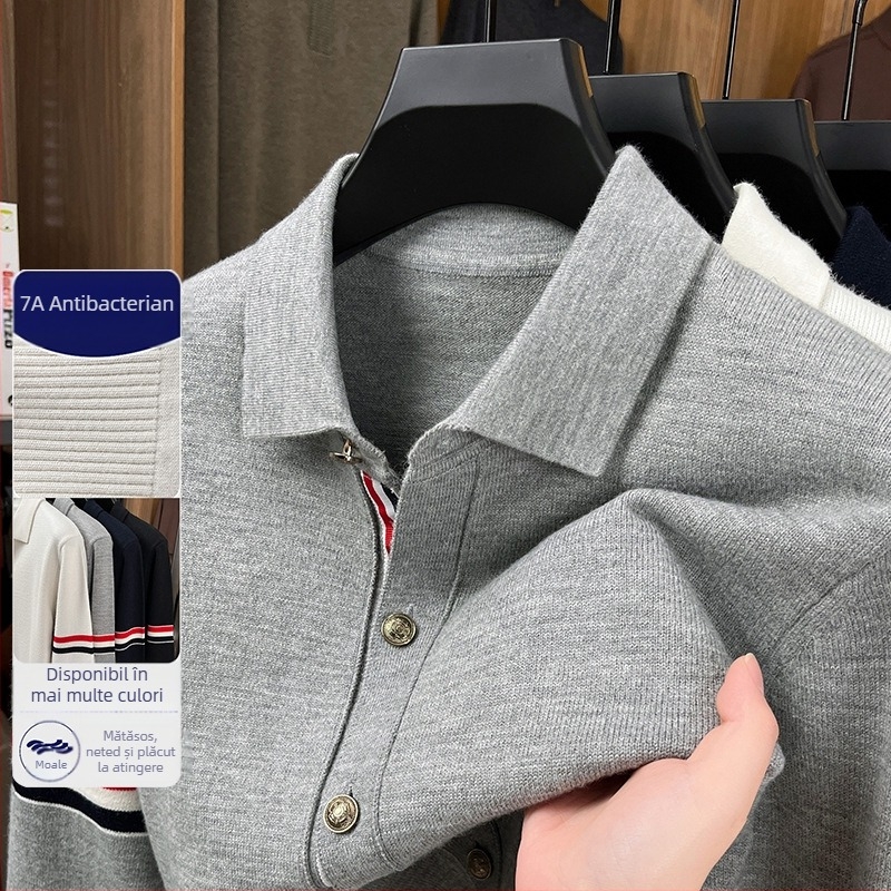 Cardigan tricotat pentru bărbați, cu guler Turn-Down, mâneci lungi, grosime obișnuită, amestec acrilic 58.7%