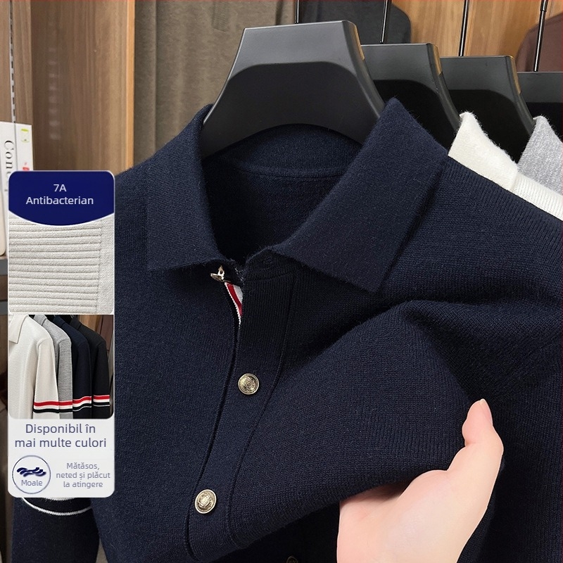 Cardigan tricotat pentru bărbați, cu guler Turn-Down, mâneci lungi, grosime obișnuită, amestec acrilic 58.7%