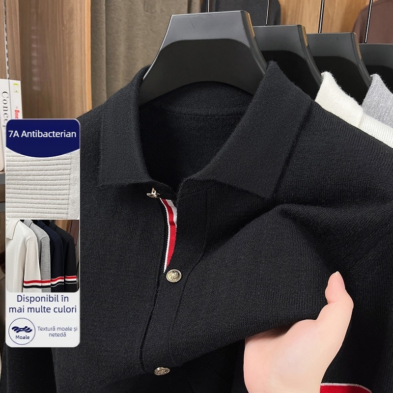 Cardigan tricotat pentru bărbați, cu guler Turn-Down, mâneci lungi, grosime obișnuită, amestec acrilic 58.7%