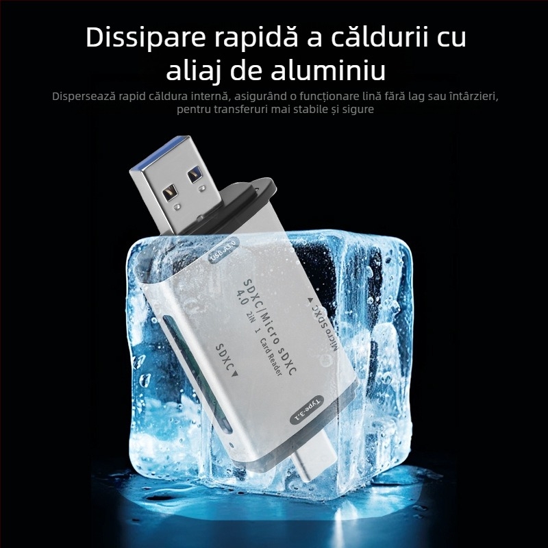 Hexing Cititor SD/TF/MicroSD 4.0 USB-C - citire a două carduri în același timp