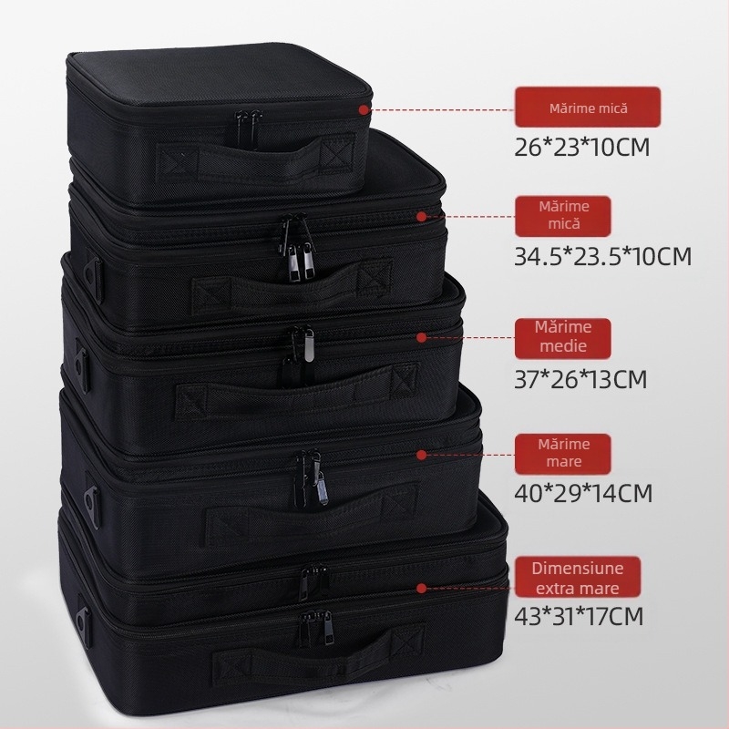 Geantă de machiaj din pânză Oxford, formă verticală pătrată, buzunar cu fermoar, închidere cu fermoar, capacitate 36–55 L