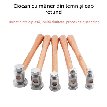 Ciocan cu mâner din lemn, cap rotund, cap plat din fier, unealtă manuală pentru prelucrarea metalelor (aur și argint)