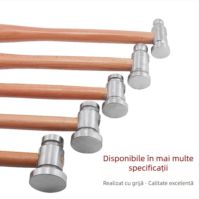 Ciocan cu mâner din lemn, cap rotund, cap plat din fier, unealtă manuală pentru prelucrarea metalelor (aur și argint)