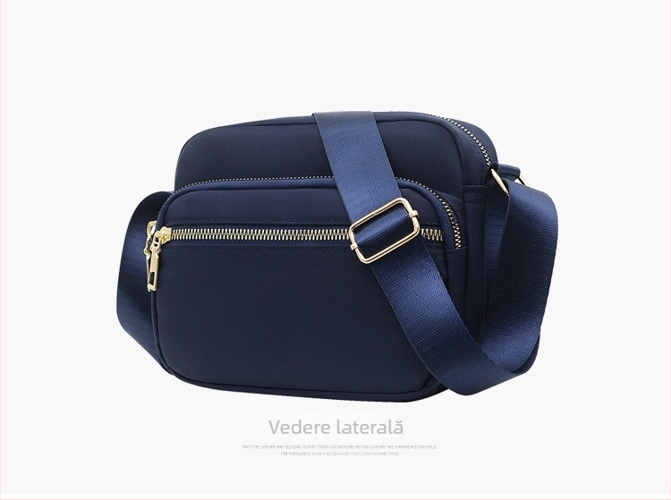 Geantă de damă compactă pătrată pentru uz zilnic — stil urban simplu, material Oxford, formă orizontală pătrată, închidere cu fermoar, buzunar interior cu fermoar.