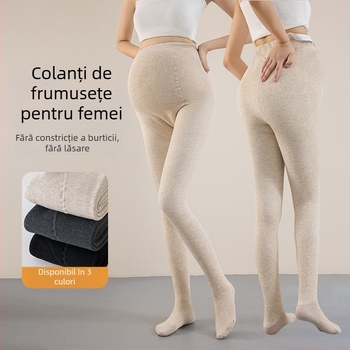 Colanți pentru sarcină cu căptușeală fleece, groși și calzi pentru toamnă–iarna, strat de bază călduros, amestec de bumbac 50–70%