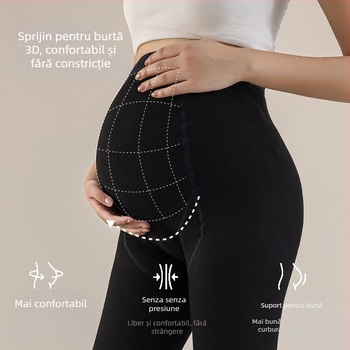 Colanți pentru sarcină cu căptușeală fleece, groși și calzi pentru toamnă–iarna, strat de bază călduros, amestec de bumbac 50–70%