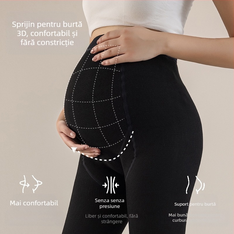 Colanți pentru sarcină cu căptușeală fleece, groși și calzi pentru toamnă–iarna, strat de bază călduros, amestec de bumbac 50–70%