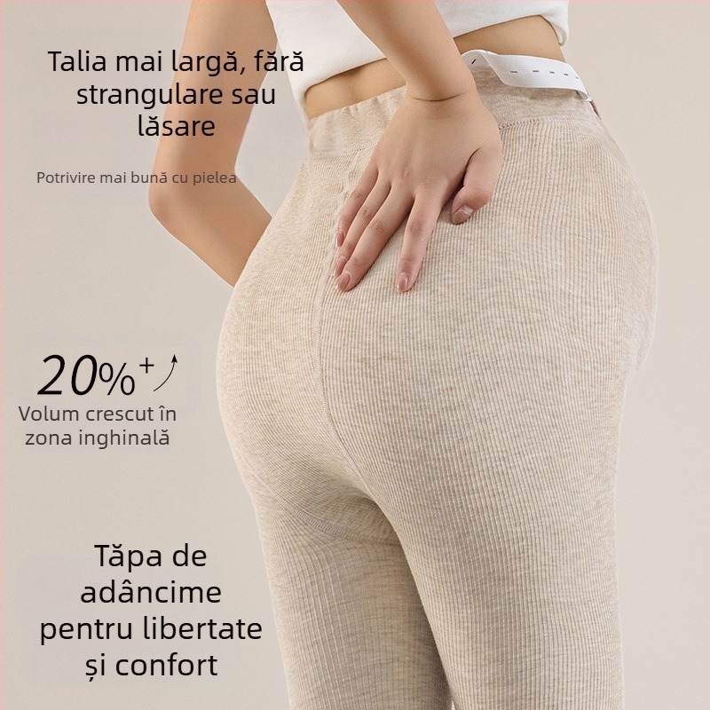 Colanți pentru sarcină cu căptușeală fleece, groși și calzi pentru toamnă–iarna, strat de bază călduros, amestec de bumbac 50–70%