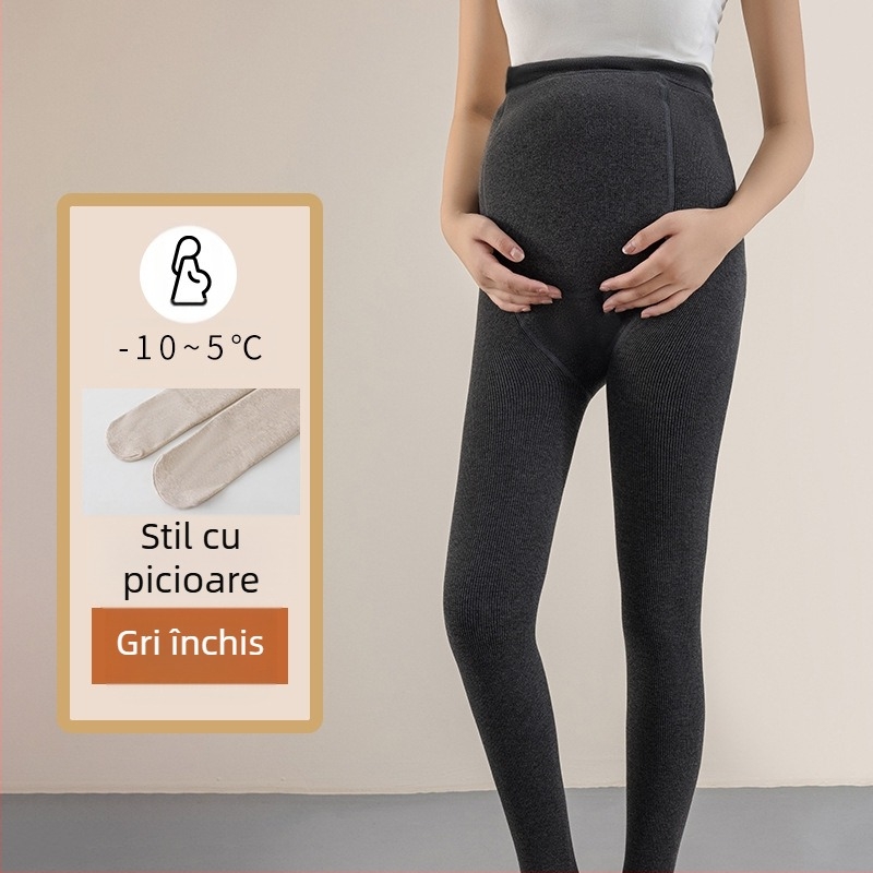 Colanți pentru sarcină cu căptușeală fleece, groși și calzi pentru toamnă–iarna, strat de bază călduros, amestec de bumbac 50–70%