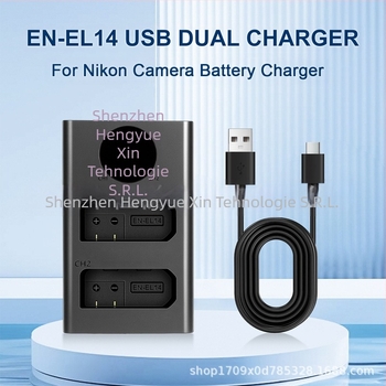 Încărcător baterii pentru cameră – MH-24 Dual pentru Nikon EN-EL14, compatibil cu D5100, D3400, D5300, D5500, D5600; baterie litiu; cablu USB-C inclus