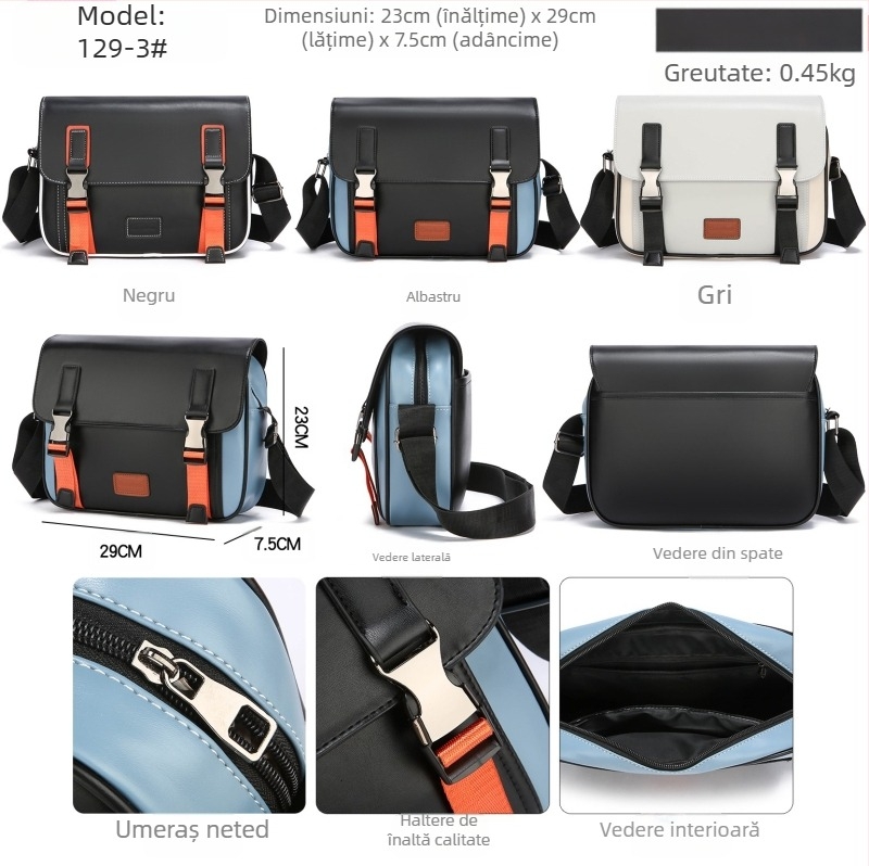 Geantă de umăr bărbați Business Elite – exterior PU, căptușeală poliester, impermeabilă, ultra-ușoară, design cu reducere a greutății